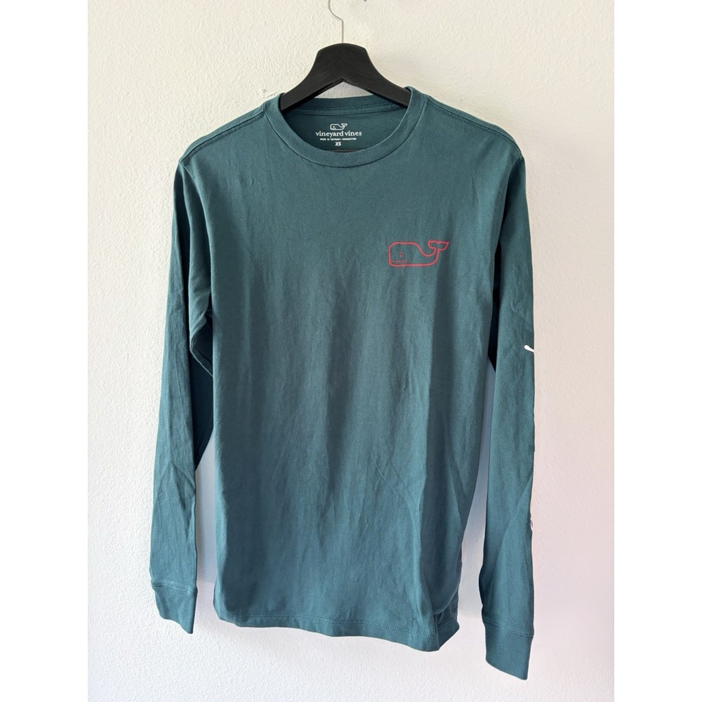 Vineyard Vines Long Sleeve T-Shirt Green Red Plaid Whale Logo Tee Size XS